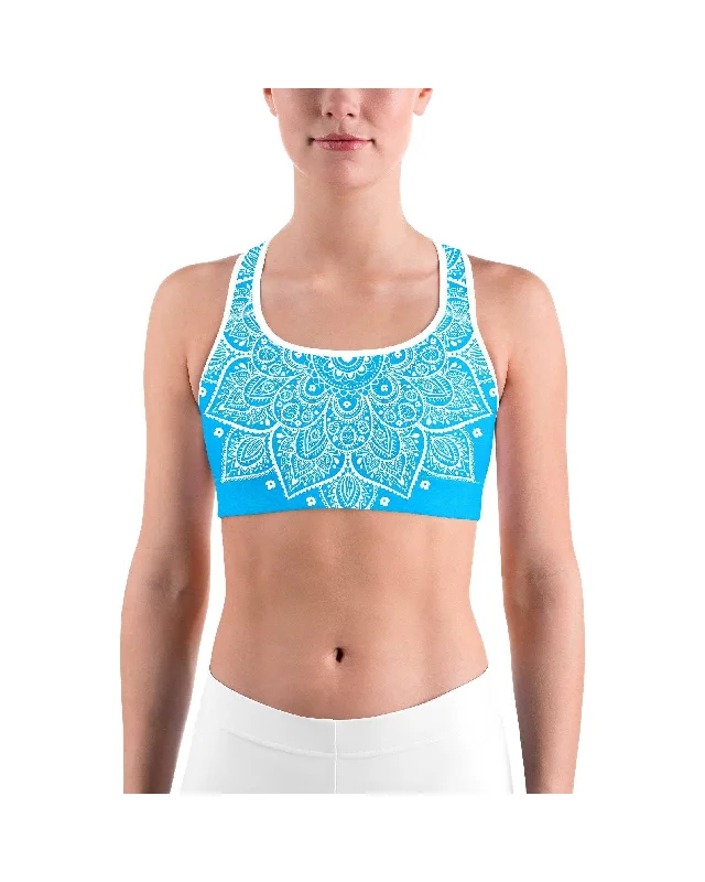 Cyan Blue Mandala Sports bra Sleek Women's 
