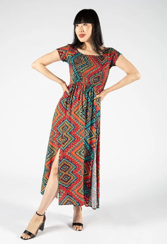 Aztec Print Spilt Hem Dress Refined Women's 