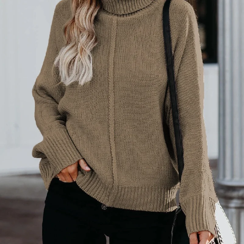 High Neck Solid Color Loose Knit Sweater Wholesale Womens Tops Casual Women's Loose - fitting