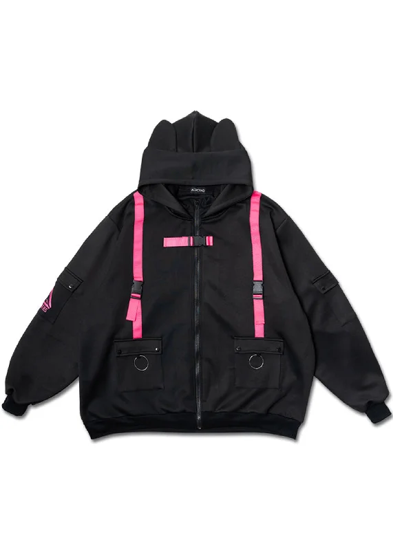 Uzurai Cyberpunk Tech Oversized Black Pink Jacket Modern Women's 