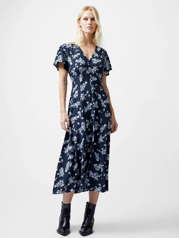 Raquel Eco Flutter Sleeve V-Neck Midi Dress