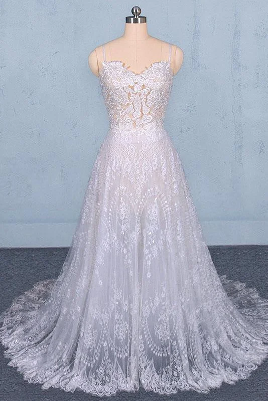 Spaghetti Straps Sweetheart Lace Wedding Dress Streetwear Style for 