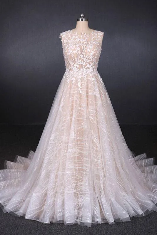 Puffy Sleeveless Lace Elegant A Line Backless Wedding Dress Sporty Women's Tennis