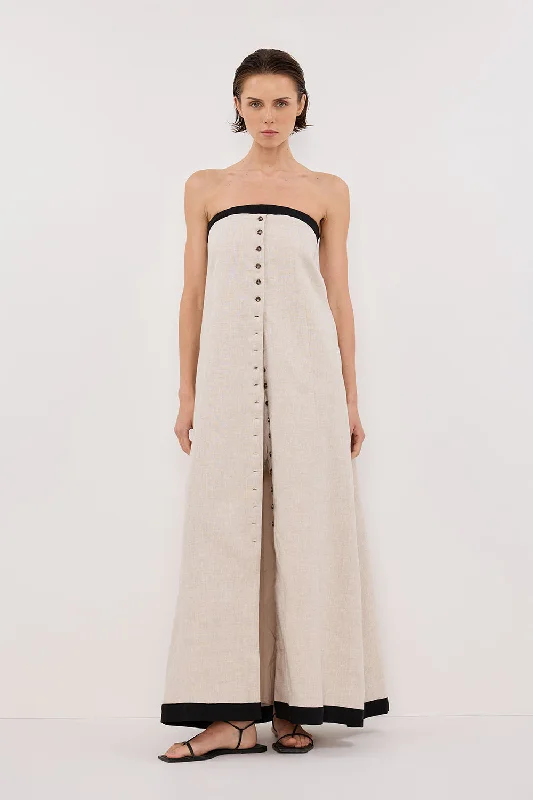 EBONY NATURAL STRAPLESS MIDI DRESS Classic Women's Pin - striped