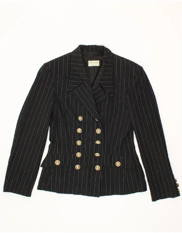 SWISH Womens Double Breasted Blazer Jacket IT 42 Medium Black Pinstripe