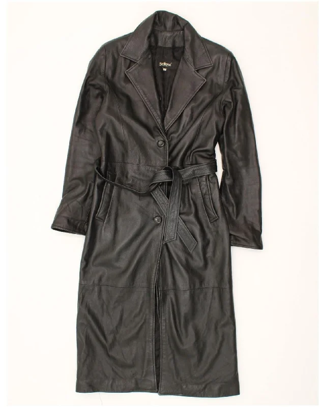 SETTORE Womens Leather Coat UK 14 Medium Black Leather Cashmere
