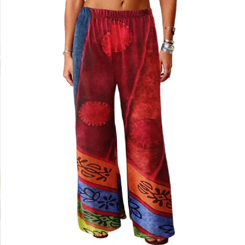 Ethnic Retro Printed Wide Leg Trousers Wholesale Pants Online For St. Patrick'S Day Earthy Women's Hemp - based