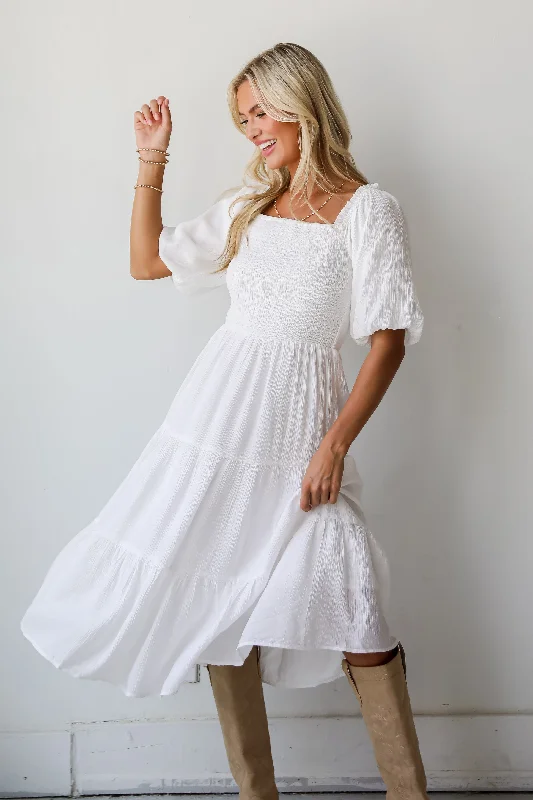 FINAL SALE - Bubbly Beauty White Tiered Midi Dress Minimalist Women's Casual