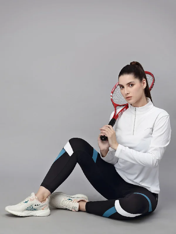 JUMP USA Women White Solid Rapid-Dry Training T-shirt Sleek Women's Metallic