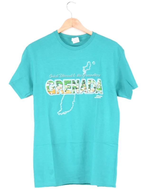 Grenada Printed Turquoise T-shirt - M Geometric