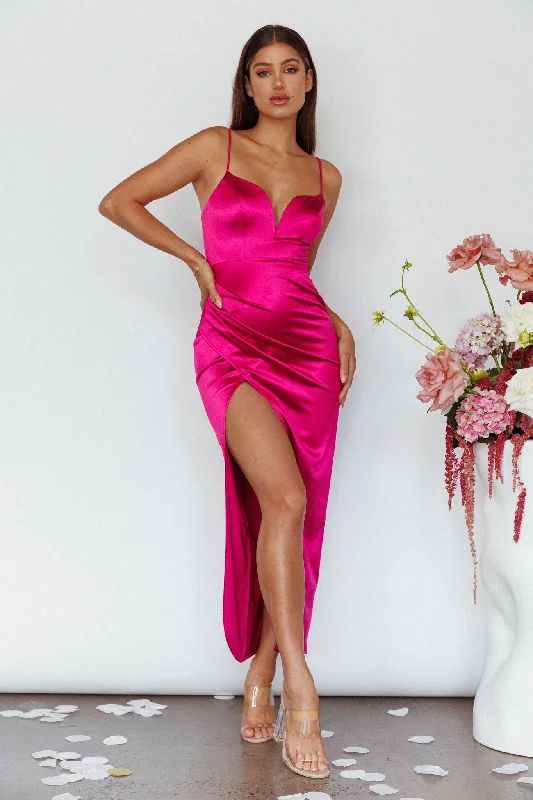 Fayth Split Open Wrap Maxi Dress Fuchsia Adventure