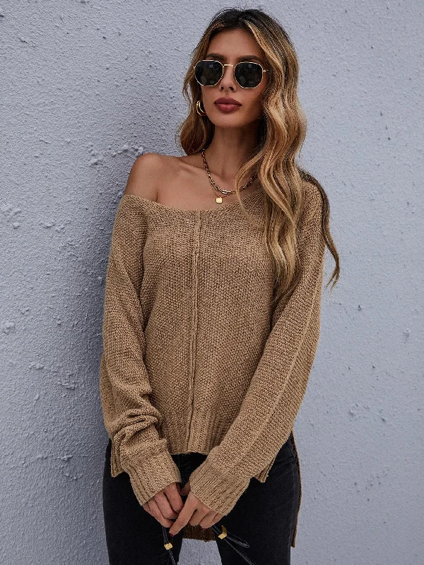 Casual Plain High Low Long Sleeve Scoop Neck Asymmetrical Regular Women Sweater Traditional Women's Casual Plain High Low Long Sleeve Scoop Neck Asymmetrical Regular Women Sweater Traditional Women's