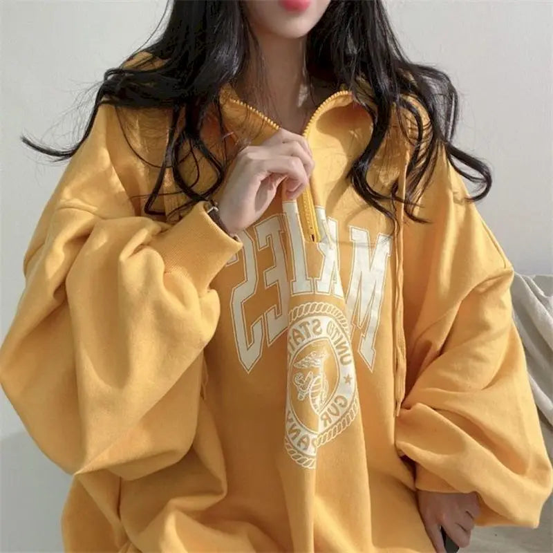 Vintage Graphic Oversized Loose Pullover Y2K Hoody Dynamic Women's Moto