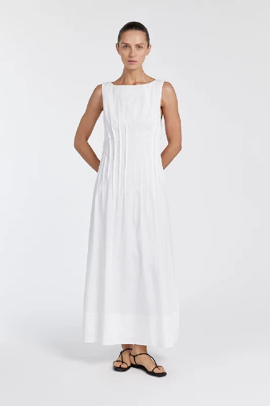 MANA WHITE LINEN MIDI DRESS Relaxed Women's Beachy