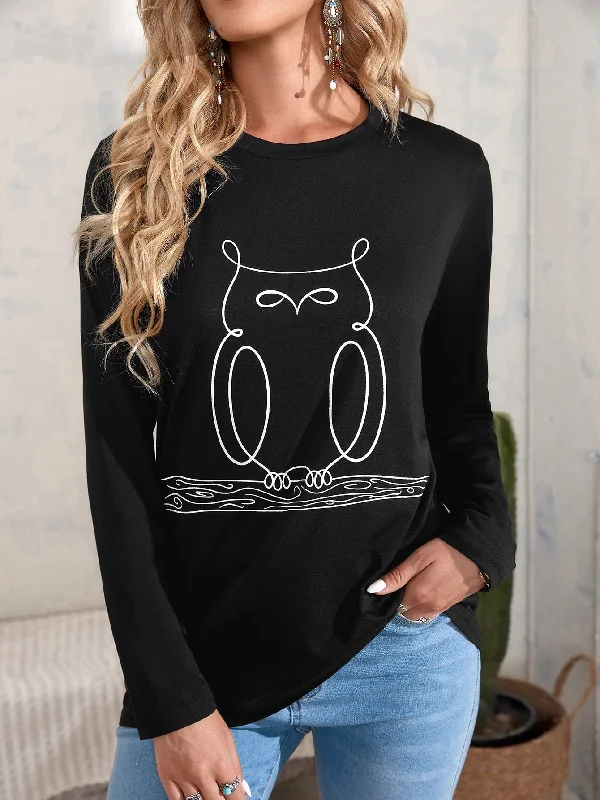 Casual Cartoon Long Sleeve Round Neck Regular Women T-Shirt Sporty Women's Athleisure 