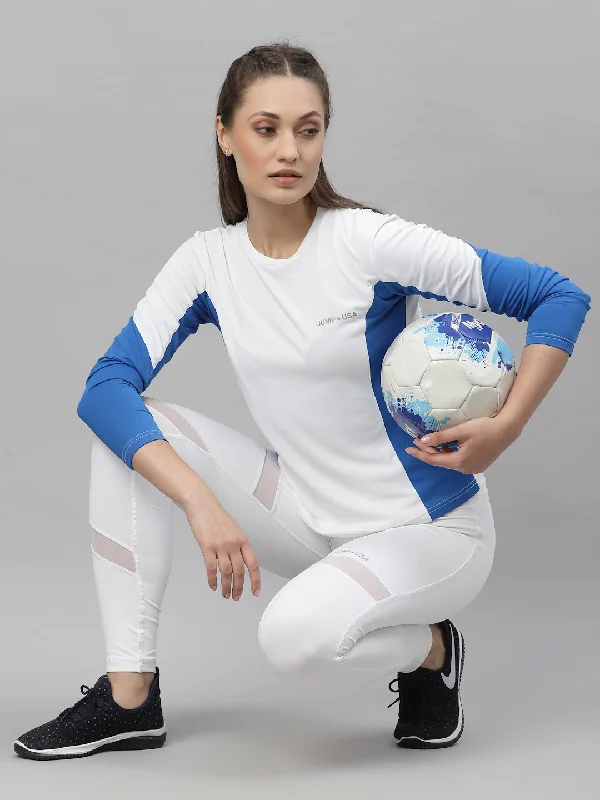 JUMP USA Women White & Algier Blue Colorbloack Outdoor Rapid-Dry T-shirt Bohemian Women's Free