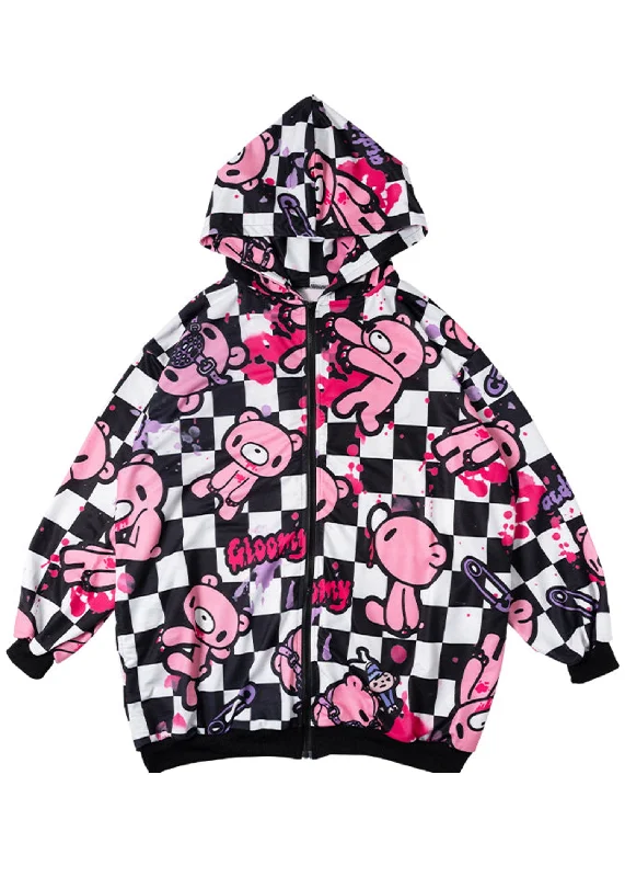 Gloomy Bear Checkered Gloomy Oversized Zip Up Hoodie European
