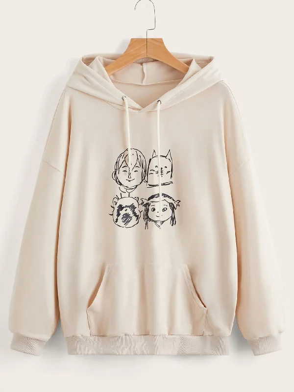 Casual Cartoon Pocket Long Sleeve Hooded Regular Women Sweatshirt Refined Women's Hand - crafted Casual Cartoon Pocket Long Sleeve Hooded Regular Women Sweatshirt Refined Women's Hand - crafted