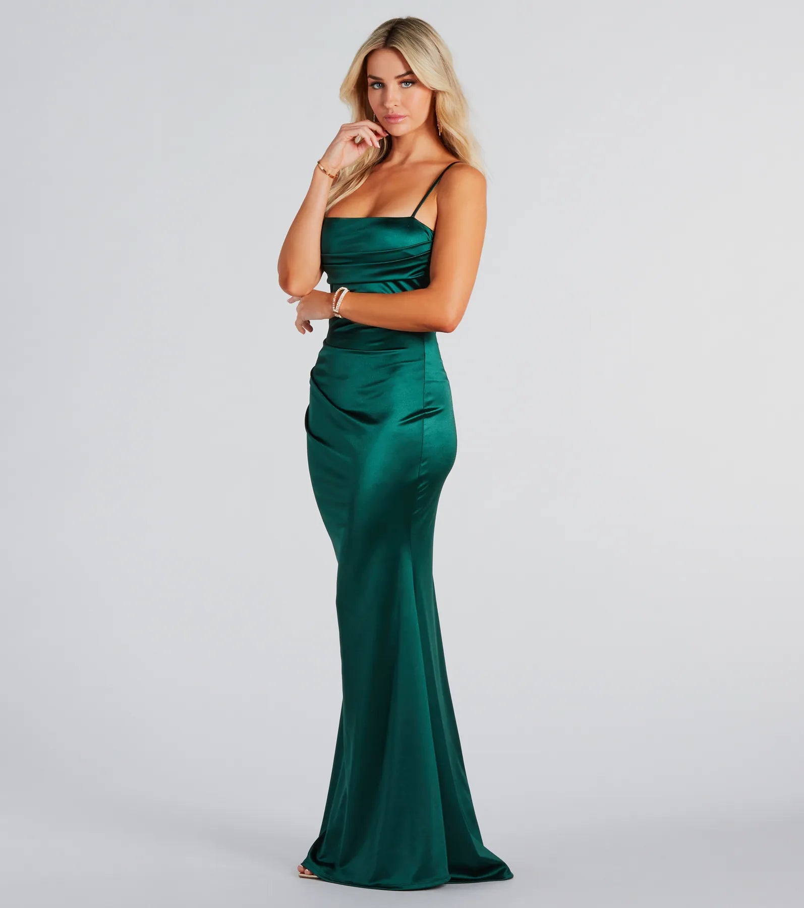 Teagan Formal Satin Pleated Mermaid Long Dress Cool Women's Distressed