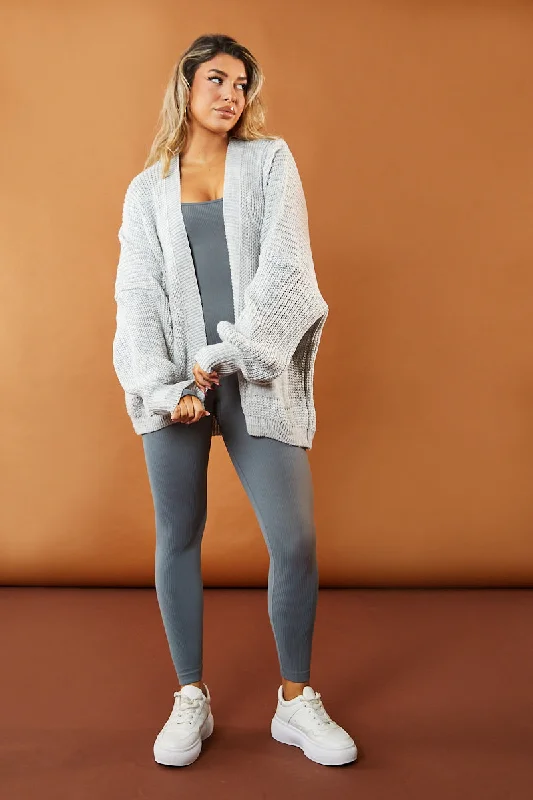 Grey Slouchy Knit Edge To Edge Cardigan - Misty Tough Women's Military - inspired