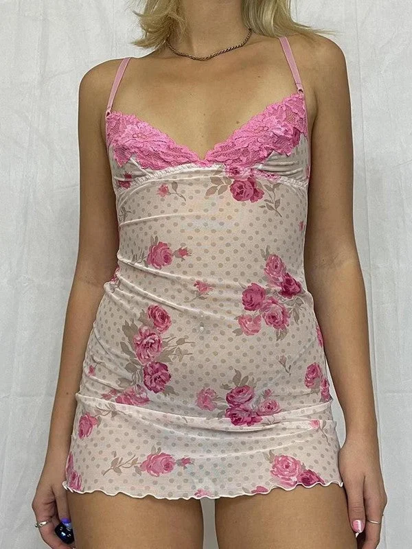Lace Paneled Rib Trendy Crop Cami Top Unique Women's Upcycled