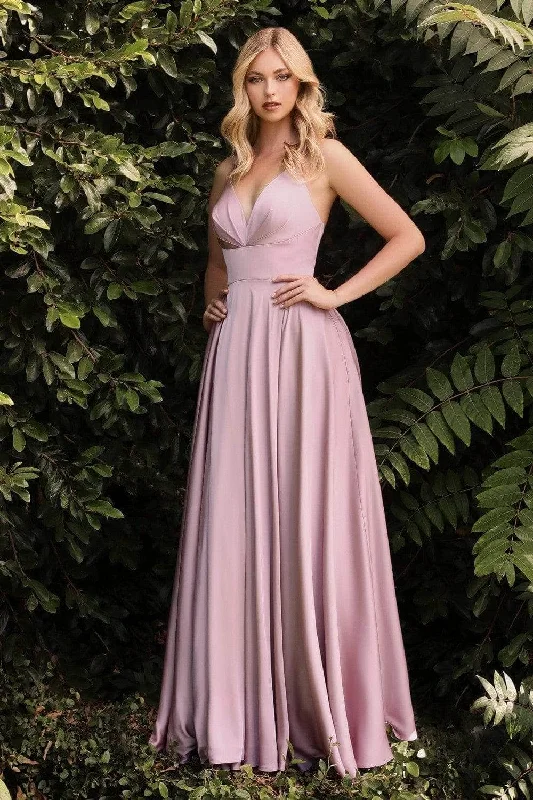 Ladivine 7472 - V Neck A-Line Satin Dress Refined Women's Hand - crafted