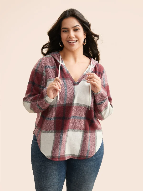 Brushed Fabric Plaid Hooded Sweatshirt Unique Women's Upcycled
