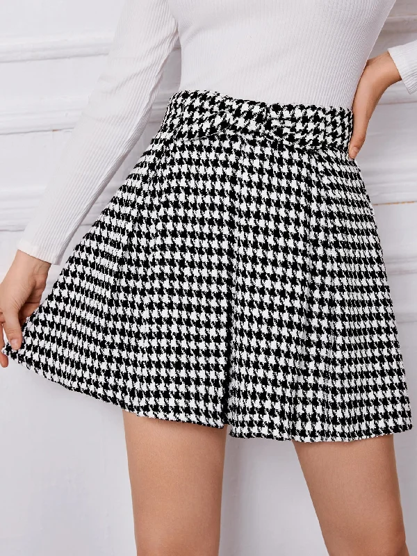 Elegant Houndstooth Bow High Waist Mini Women Skirt Dapper Women's Bow - adorned