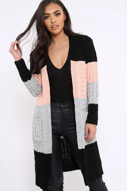 Black Rose and Grey Striped Cardigan - Nellie Confident Women's High - fashion