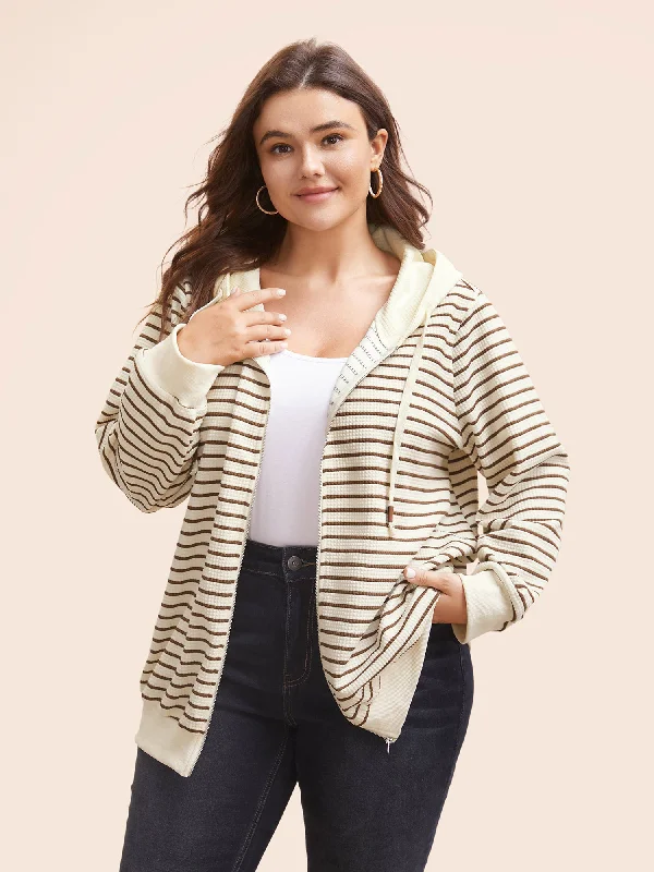 Striped Patchwork Texture Hooded Sweatshirt Sharp Women's Italian