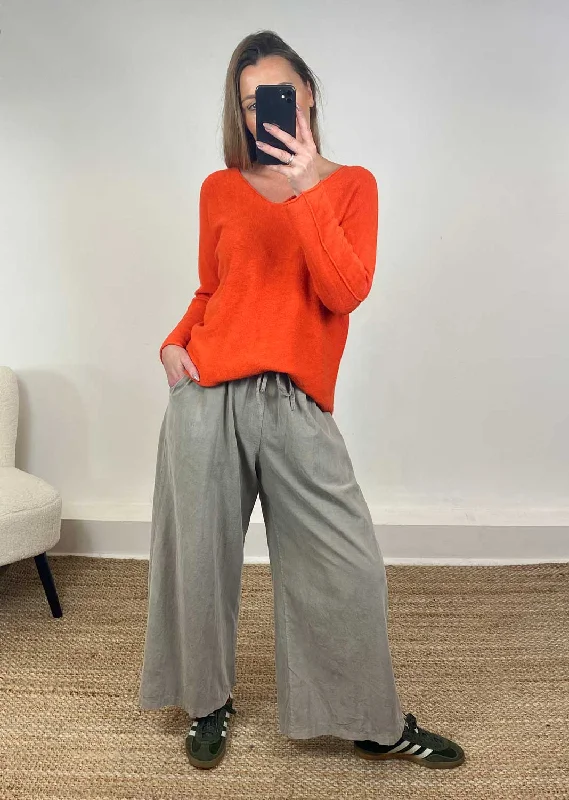 Lorna V Neck Jumper in Orange Artistic Women's Hand - painted