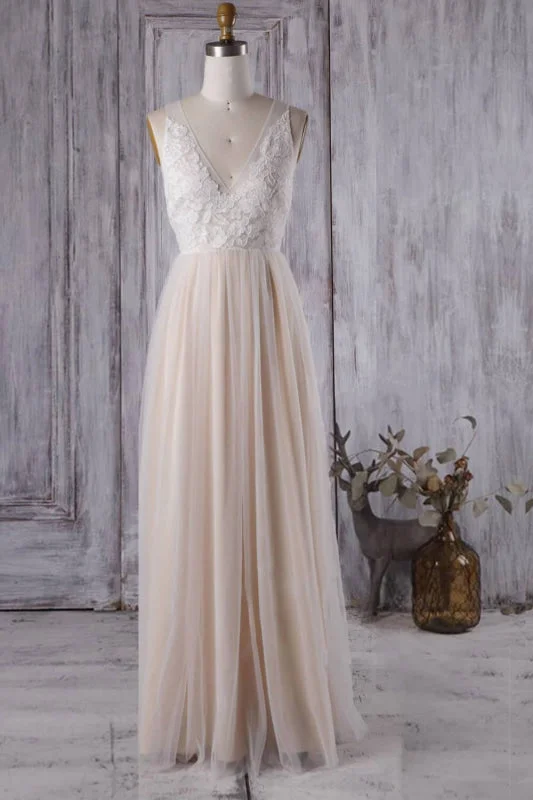 Elegant V-neck Lace A-line Wedding Dress