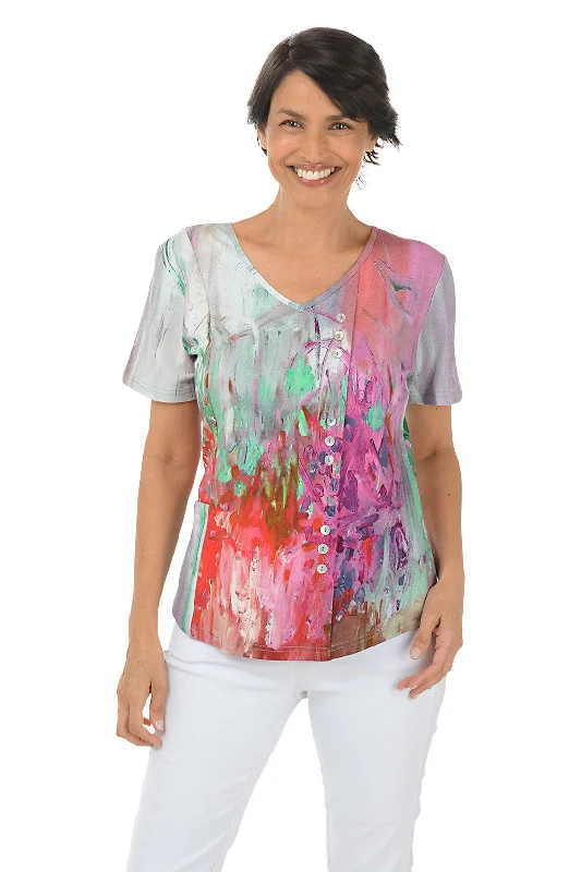 Jardin Offset Button Front Pocket Tee Relaxed Women's Beachy
