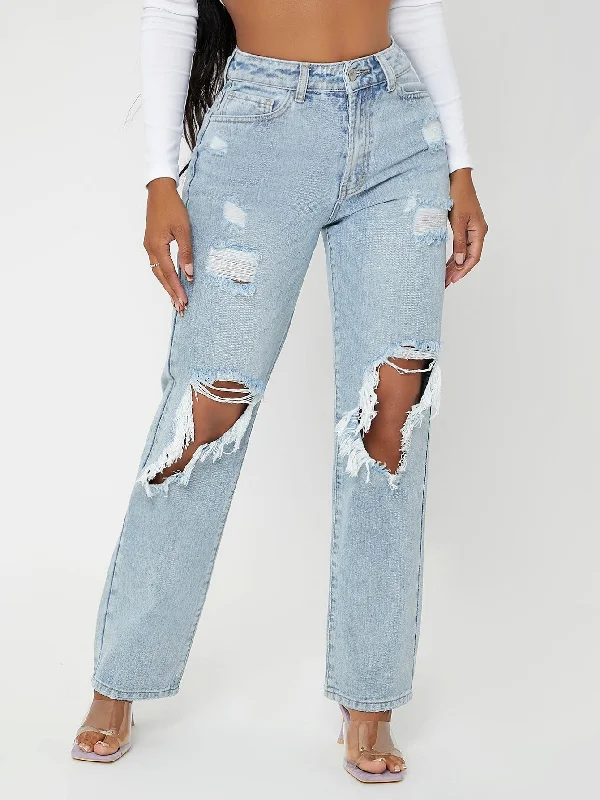 Plain Zipper High Waist Long Women Jeans Confident Women's Power