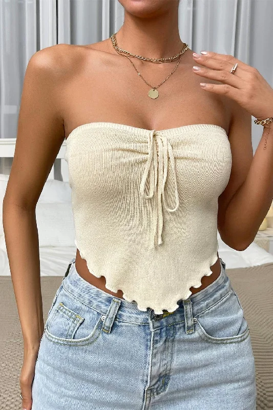 Straight Neck Tie Front Knit Top Artistic Women's Hand - painted