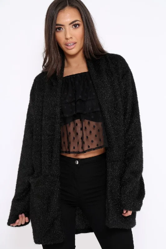 Black Shimmery Cardigan - Nicky Dapper Women's Bow - adorned