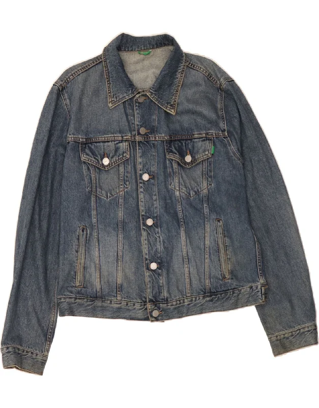 BENETTON Womens Denim Jacket UK 16 Large Blue Cotton