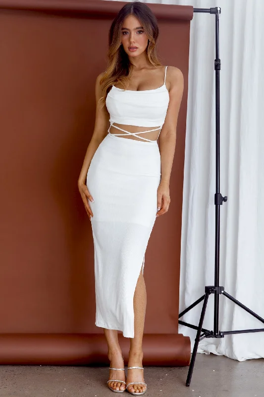 Crazy In Love Cowl Neck Cut-Out Waist Midi Dress White European