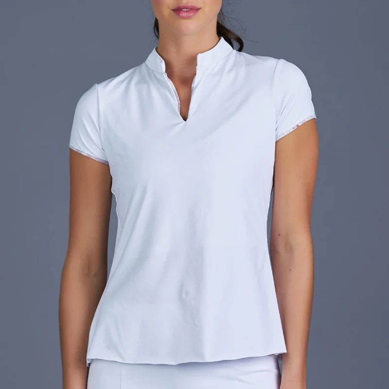 Rust Cap-Sleeve Collar Top (white)