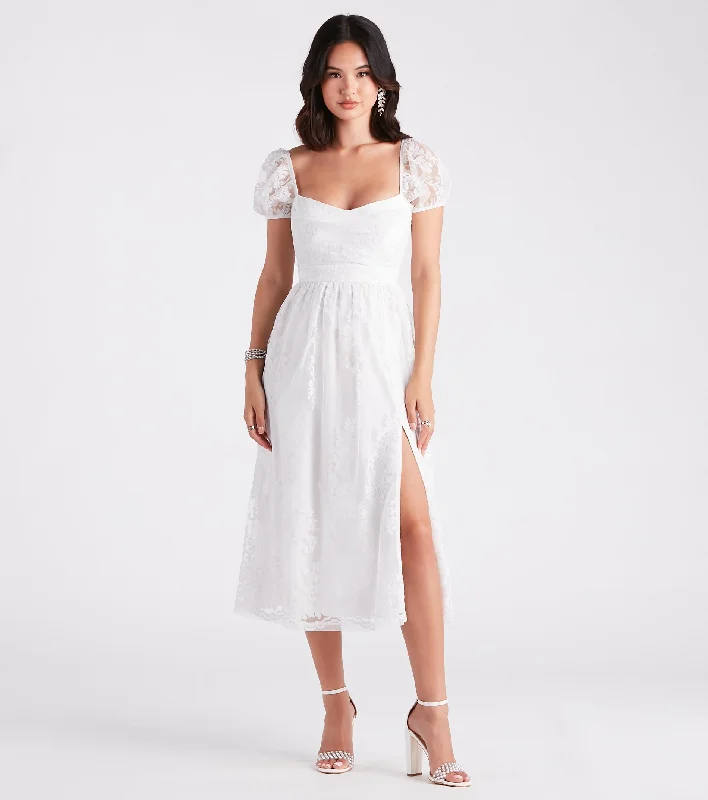 Mary Formal Flocked Velvet A-Line Midi Dress European