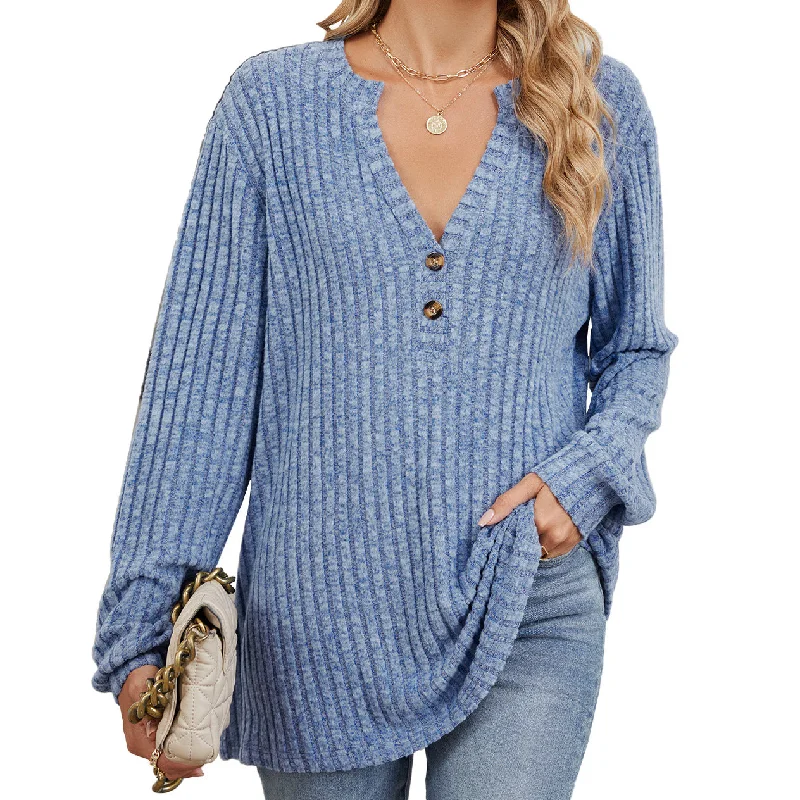 Solid Color Brushed Button Loose Long Sleeve Sweater Fall Wholesale Womens Clothing N3824072900058