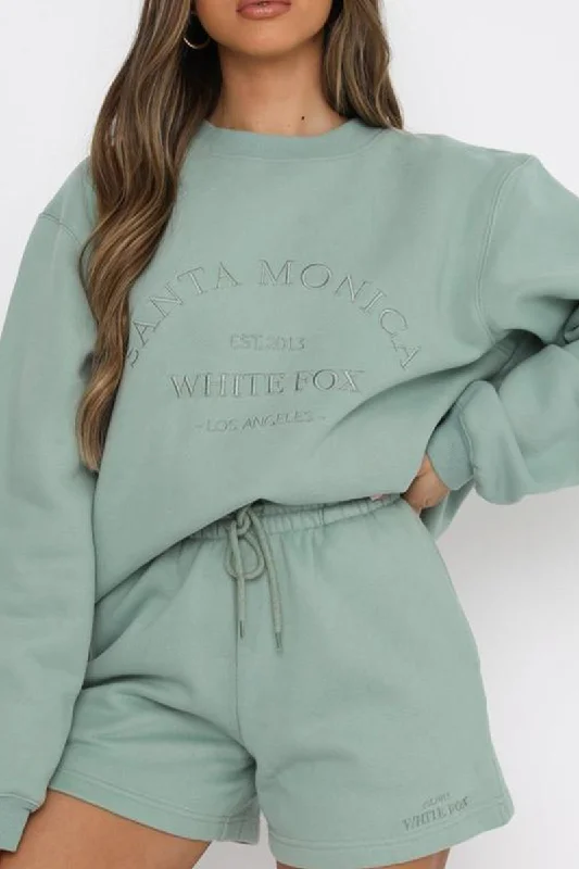 Casual Letter Embroidered O Neck Tops Laid - back Women's Vibe