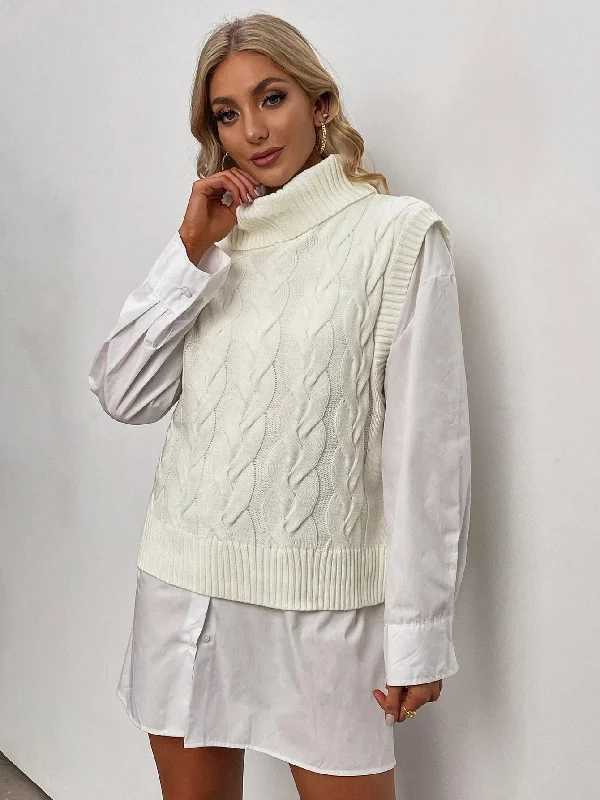 Casual Plain Sleeveless Funnel Neck Regular Women Knit Top Rugged Women's Outdoor 