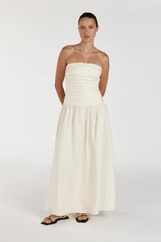 CATANIA CREAM LINEN STRAPLESS MIDI DRESS Street