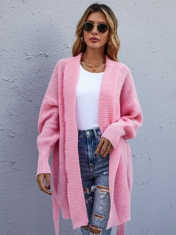 Casual Plain Rib-Knit Long Sleeve Short Women Cardigan Laid - back Women's Style