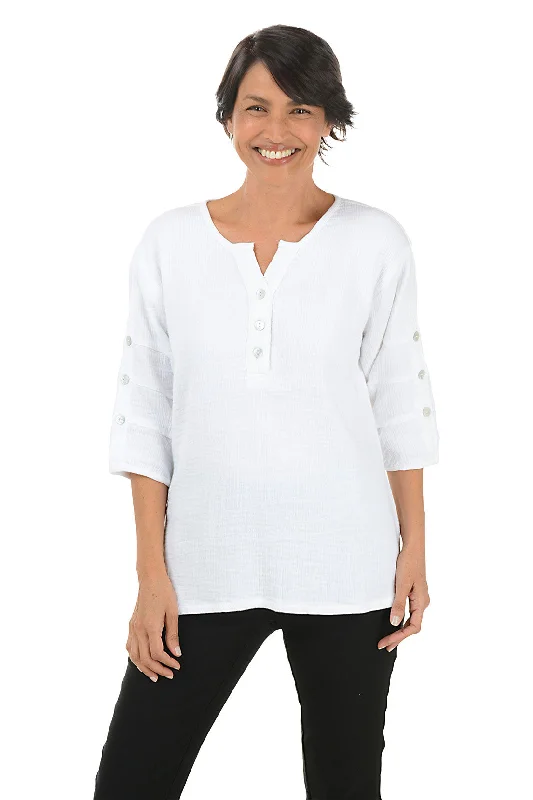 Shawn Pleated Button Sleeve Blouse Minimalist Women's Casual