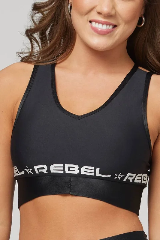 V Neck Sports Bra in Black