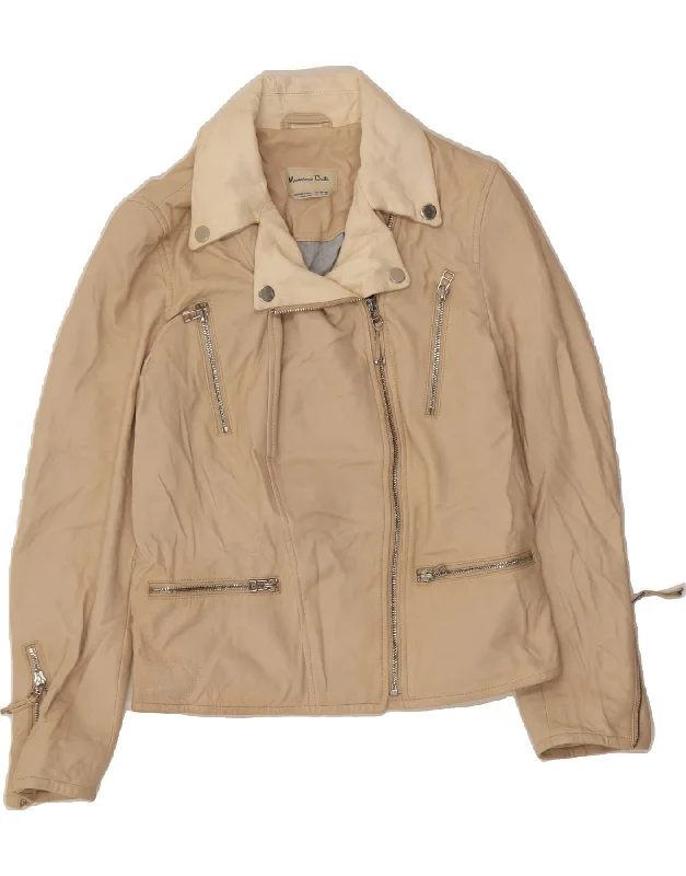 MASSIMO DUTTI Womens Leather Jacket UK 10 Small Beige Sheepskin Trendy Women's 
