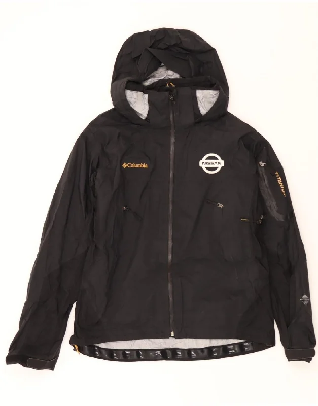 COLUMBIA Womens Graphic Hooded Rain Jacket UK 14 Medium Black Nylon Sleek Women's 