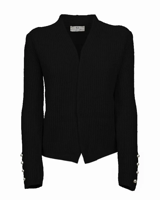 NEW FALL 24 - Women's Cashmere Fisherman's Rib Blazer Black by Monticelli Cashmere Cashmere NEW FALL 24 - Women's Cashmere Fisherman's Rib Blazer Black by Monticelli Cashmere Cashmere